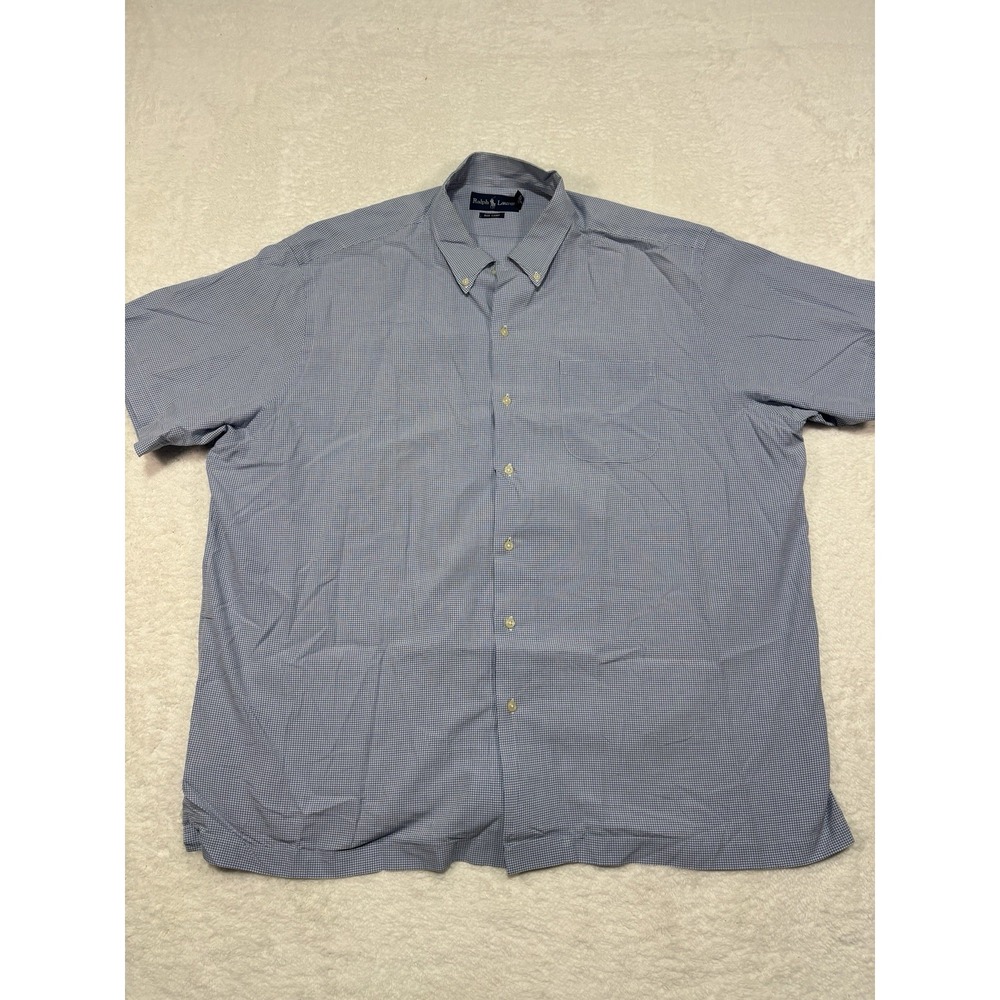 Ralph Lauren Shirt Mens XXL Bob Camp Pony Logo Button Up Short Sleeve Blue